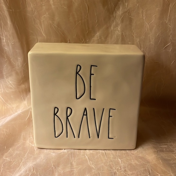 Rae Dunn double sided Paperweight- says be brave/work hard. - Picture 2 of 6